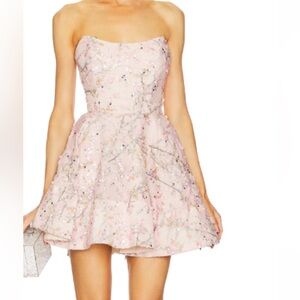 Elliatt Strapless Sequins Floral Pink Mini Dress